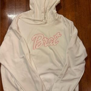 Gildan White Hoodie with Pink Brat Design
